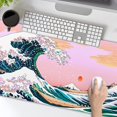 thumbnail image 6 of Pink Mouse Pad Cute Japanese Wave Gaming Mousepad XL Anime Sunset Extended Large Desk Cover Big Table Mat Non-Slip Rubber Base Stitched Edge Long Keyboard Playmat for Laptop Gamer Office,31.5×11.8 in, 6 of 6