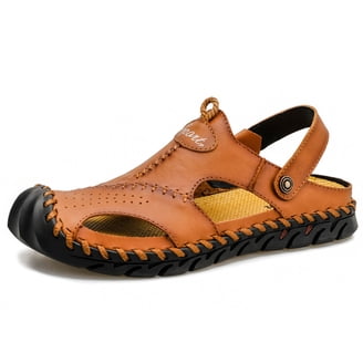 Men\'s Yellow Leather Athletic Sandals Sport Outdoor Hiking Sandals Open Toe Mens Summer Breathable Sports Sandals Leather Hiking  main image 4