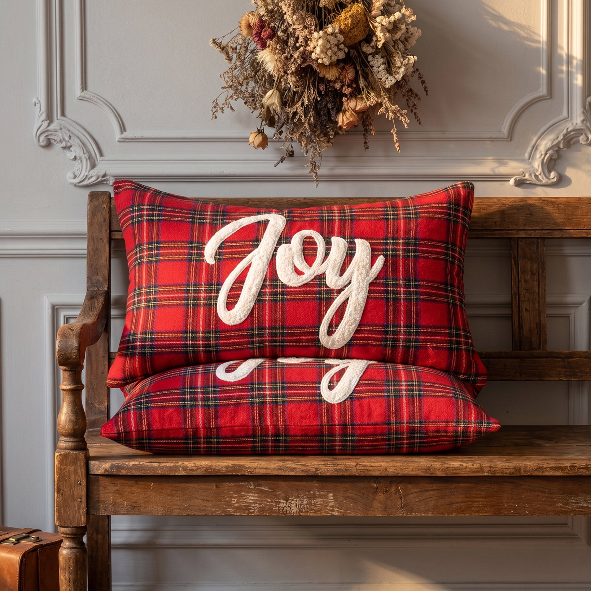 Unique Bargains Plaid Throw Pillow Covers Tartan Cushion Cases Red Tartan Joy 20"x12"
