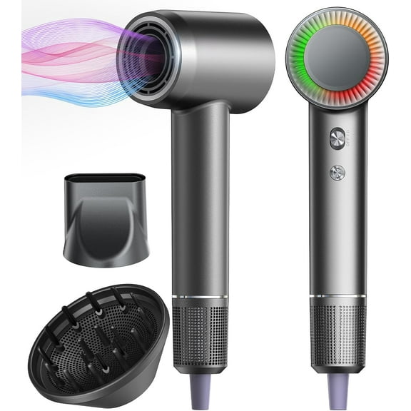 Hair Dryer,Ionic Hair Dryer for Women/Man，110, 000 RPM Professional HD Display High-Speed Blow Dryer Motor for Fast Drying,400 Million Plasma Low Noise Thermo-Control Hairdryer with Magnetic Nozzle