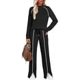 thumbnail image 3 of EASYBRAUS Women 2 Piece Sweatsuit Set Long Sleeve Crewneck Sweatshirt Wide Leg Split Pants XS-XXL, 3 of 5