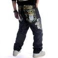 thumbnail image 4 of Ruiatoo Baggy Jeans for Men Classic Relaxed Fit Vintage Hip Hop Skateboard Pants with Embroidery 020 Black Size 44, 4 of 5