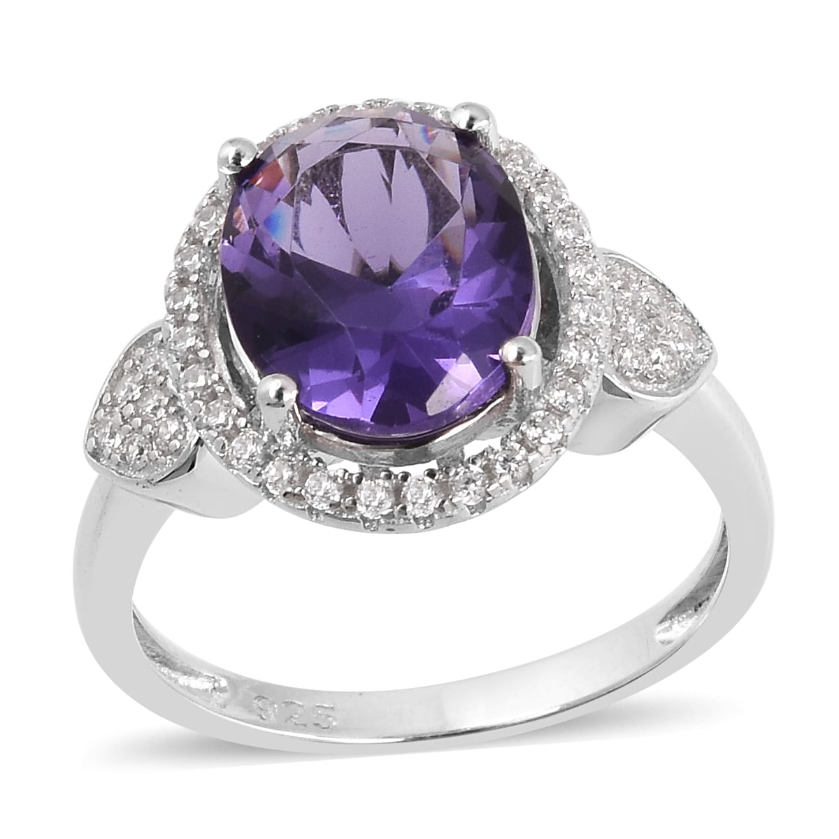 925 Sterling Silver Cubic Zircon Amethyst White Cubic Zirconia CZ Ring ...