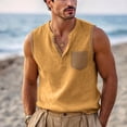 thumbnail image 2 of Mens Cotton Linen Sleeveless Summer Shirts with Pocket Beach Tank Tops Button Henley Tank Shirt for Vacation Yellow, 2 of 7