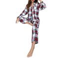 thumbnail image 3 of Biekopu Women 2 Pcs Pajamas Lounge Set,Plaid Turn-Down Collar Long Sleeve Shirts Tops and Pants Loungewear Outfits, 3 of 7