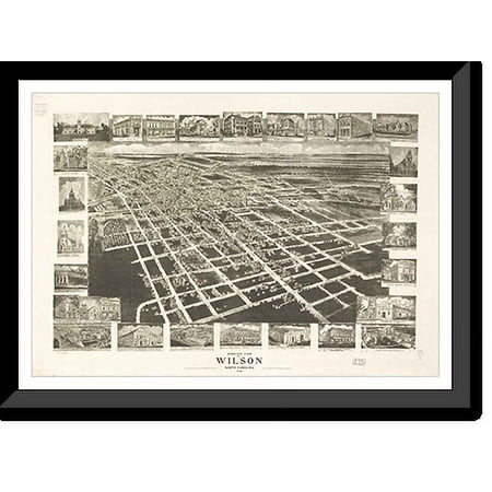 Historic Framed Print, NC Wilson 1908 MAP, 17-7/8" x 21-7/8"