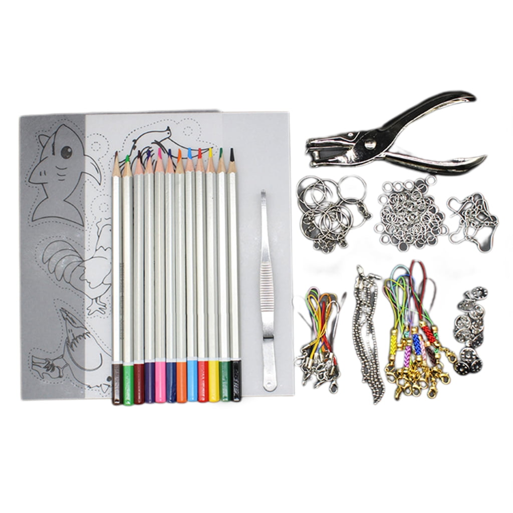 Heat Shrink Sheet Set with Colored Pencils, Earring Hooks, Keychain, Hole Punch