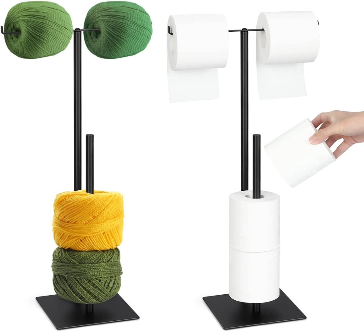 Set of 2 Freestanding T-Shaped Double Bar Toilet Paper Holder with Reserve Holder, Black