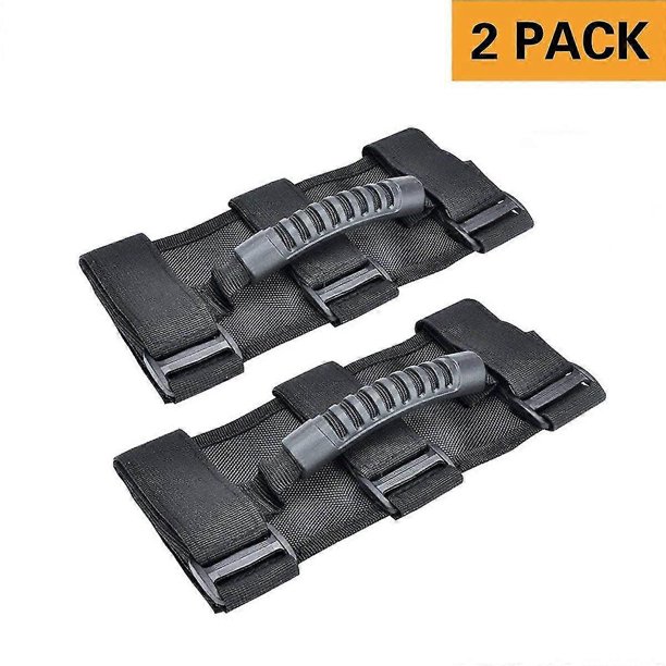 Grab Handle Set for Jeep Wrangler Crash Bars (2 Pack), Easy Install 3-Strap Design for 1987-2018 Models, Wrangler Accessories Black
