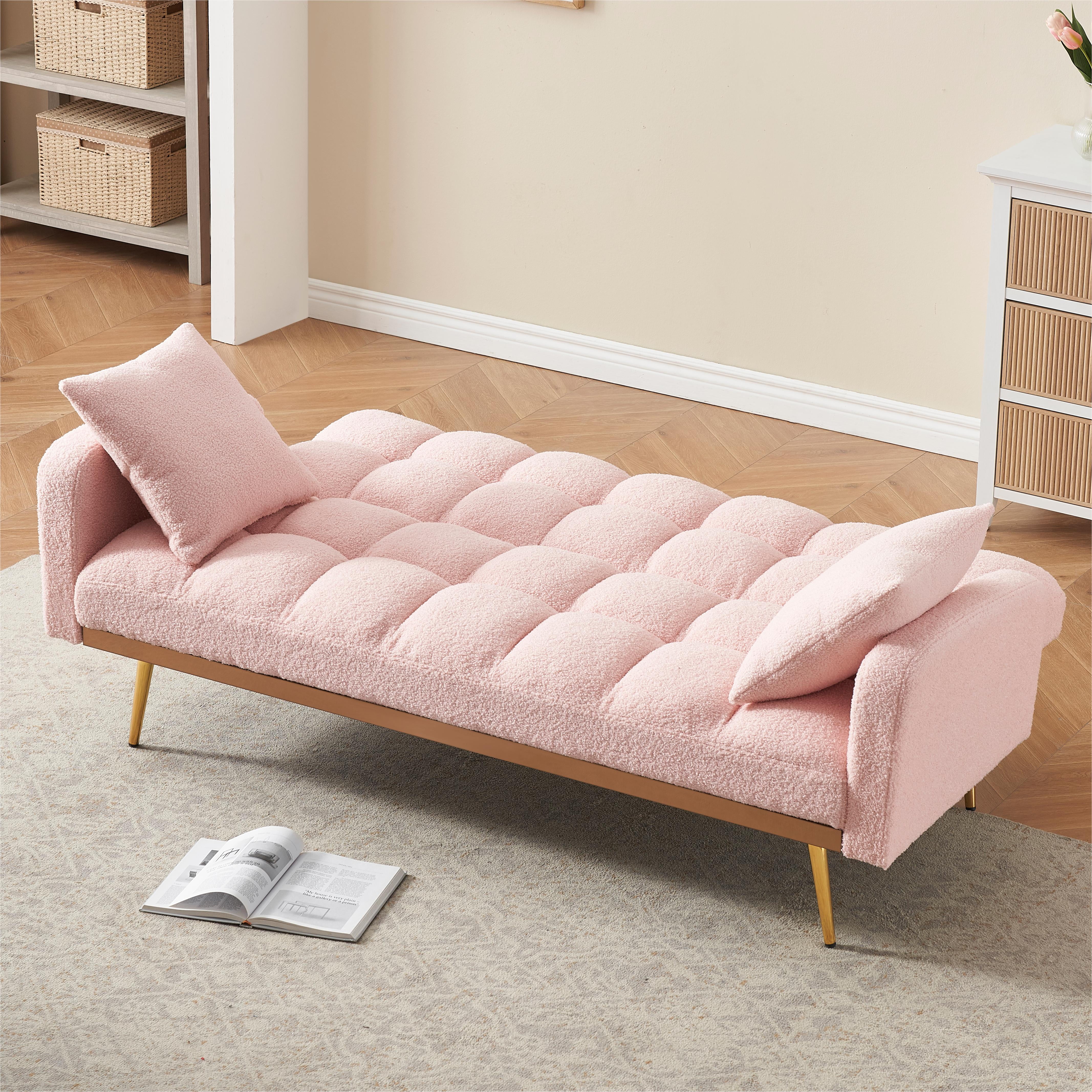 Bianlte Sponge Convertible Sofa Couch Futon Frame, Pink