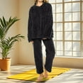 thumbnail image 2 of Ruimatai Women's Winter Velvet Pajama Set Long Sleeve Loose Comfortable Polyester Home Wear Casual Sleepwear Top Pants Outfit Navy Blue, 2 of 5