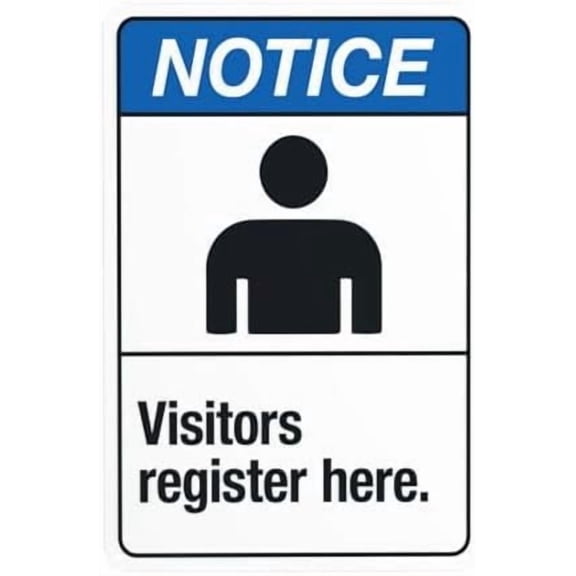 Visitors Register Here Warning Sign, Visitor Security Metal Signs for Business Home Outdoor Indoor Road Yard Garage Street Wall Safety Caution Custom Decor 8 x 12 Inch