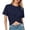 e-697Navy3276, variant on Women Blouse Summer Fashion Casual Short Sleeve Round Neck Cropped Tops With For Daily Wear Trendy Female Solid Color Dailywear