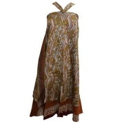 Mogul Vintage Wrap Around Skirt Reversible Silk Sari 2 Layer Printed Summer Skirts