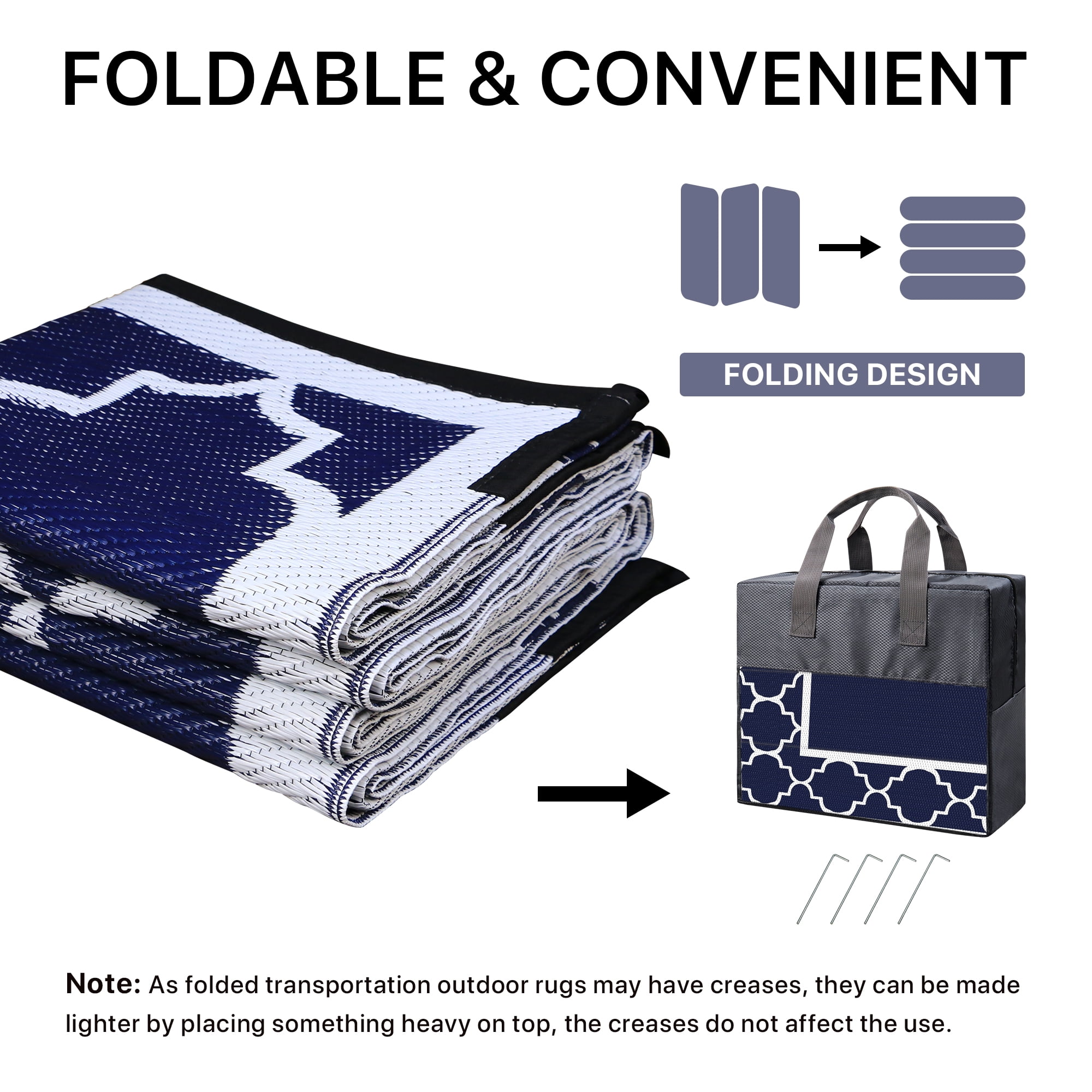 DEORAB Outdoor Rugs Waterproof Plastic Straw Mat 6'x9' Reversible Patio Deck Beach Blue & White