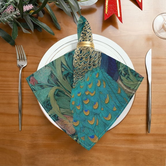 20"x20" Satin Dinner Napkin Peacock Illustration Table Napkins for Wedding Birthday Restaurant Party Tableware Decoration 1 Pack