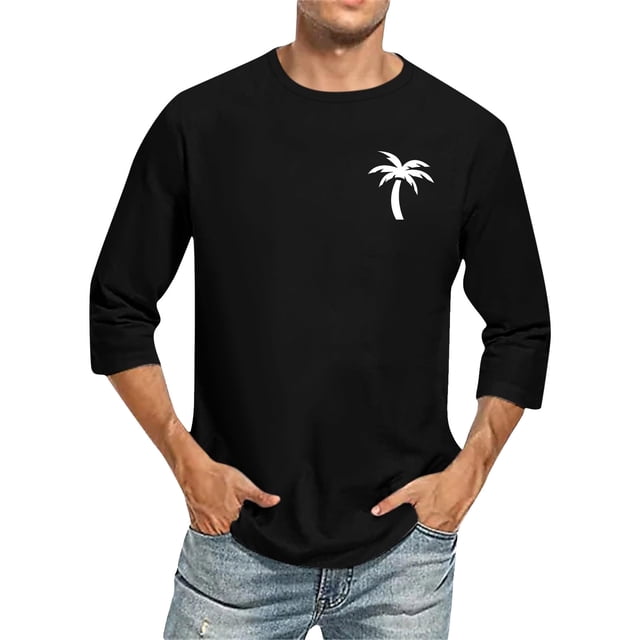 T-Shirts Homme Manches 3/4 Col Rond Confortable Dégradé Ajusté Tee-Shirt Noir TTTG