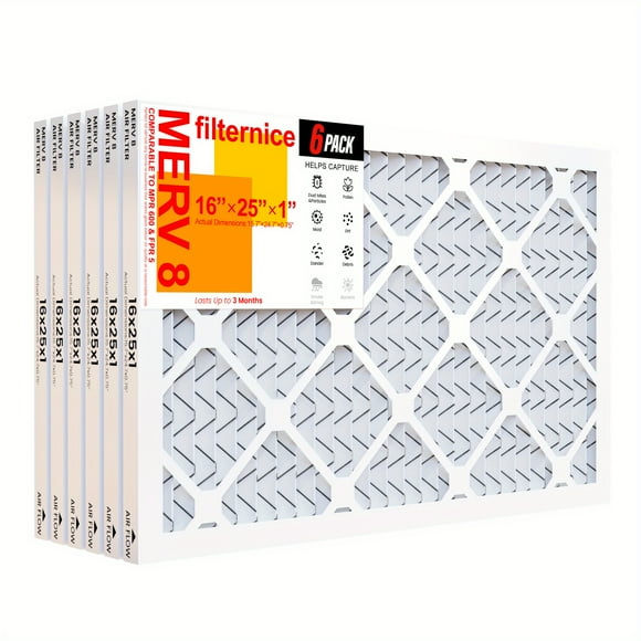 6-Pack 16x25x1 Inch Air Filter Electrostatic Pleated Conditioner HVAC AC Furnace