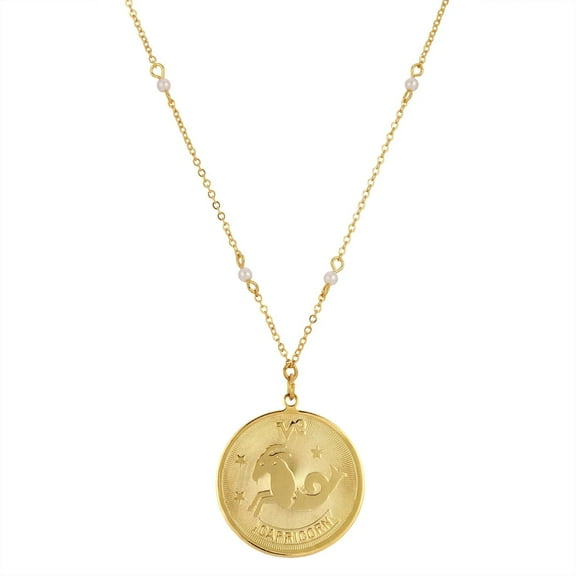 1928 Jewelry Round Zodiac Pendant Necklace With Faux Pearl Accents 20