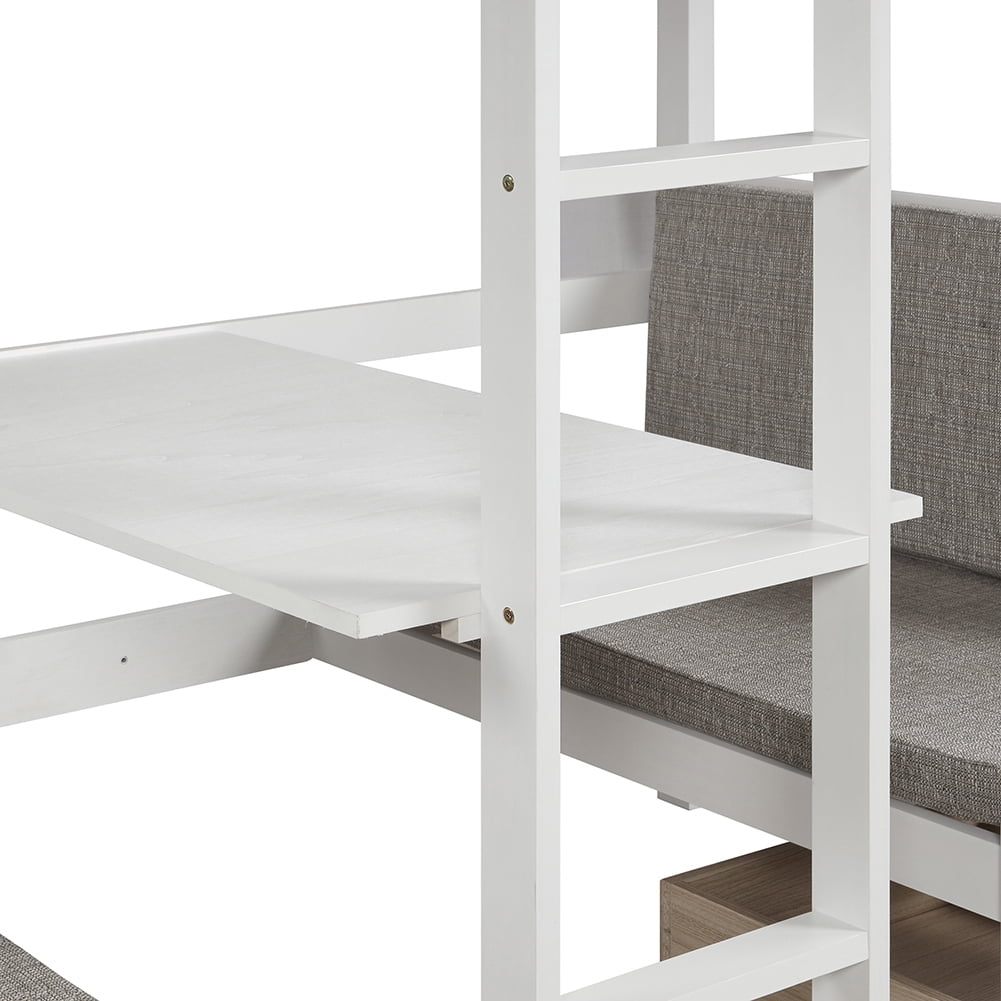 Kadyn Functional Loft Bed with Cushion, Turn into Upper Bed and Down Desk, Twin Size, White Kadyn Functional Loft Bed with Cushion, Turn into Upper Bed and Down Desk, Twin Size, White