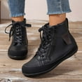 thumbnail image 2 of KEGIRLOM Women's Fashion Casual Lace-Up Winter Solid Color Side Zipper Versatile Comfortable Short Boots Flat Ankle Boots Black 7.5, 2 of 9