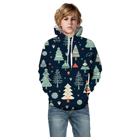 

Toddler Kids Boys Sweatshirts Fall Winter Xmas Hooded Unisex Sweatshirt Christmas Printed Pullover Hoodie With Pocket Festival Warm Tops For Child