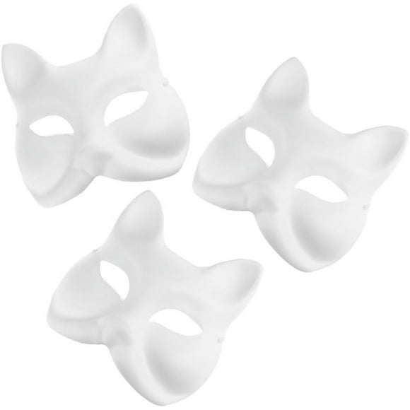 LAICAIW Cat Therian Mask, 3pcs Diy Blank White Paper Mask Unpainted Fox Half Animal Dress Up Masks Plain Masquerade Masks