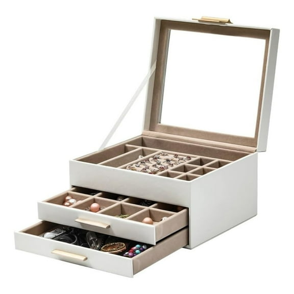 axGear Jewelry Storage 3 Layers Drawer Box Glass For Necklace Earrings Organizer