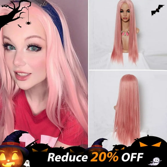 DOPI Women's Fashion Wig Pink Synthetic Hair Long Wigs Wave Curly Wig Halloween