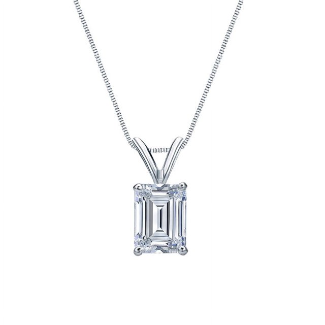 JeenMata Collar Colgante de Moissanita de Talla Esmeralda de 1 Quilate con Certificación en Baño de Oro Blanco de 18 K sobre Plata