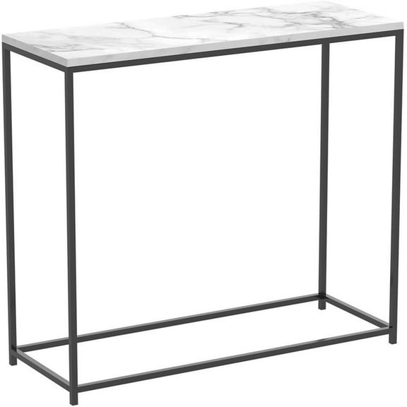 Bowery Hill Contemporary 31"L Marble Console Table with Black Metal Legs