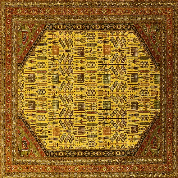 Ahgly Company Indoor Square Oriental Yellow Industrial Area Rugs, 3' Square