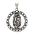 thumbnail image 1 of 925 Sterling Silver Vintage Religious Ruffled Circle Necklace Charm Pendant Medal Blessed Mary, 1 of 6