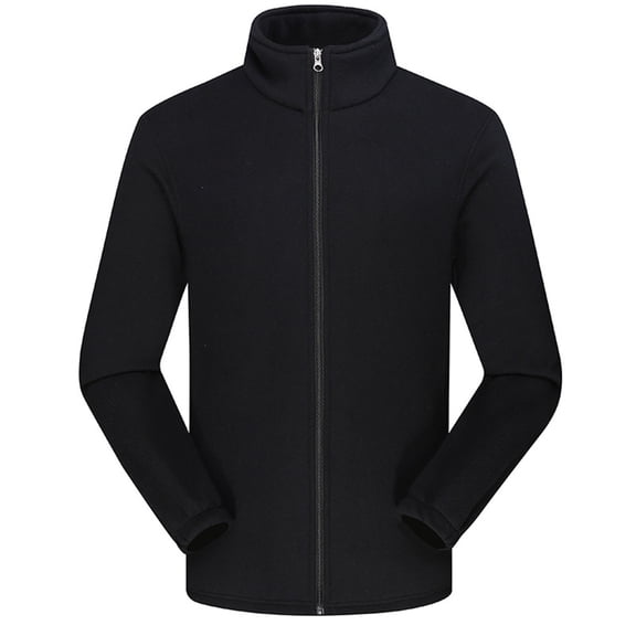 XIAONU Stand Collar Fleece Jacket Full-Zip Loose Long Sleeves Coat For Couples Fall Winter Outdoor Workout Sweatshirt Black M