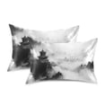 thumbnail image 2 of Dailycode Satin Pillow Case Standard Silk Pillow Cover for Hair and Skin Envelope Closure Traditional Chinese Ink Landscape 20"x26", 2 of 9