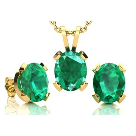 3 1 2 Carat Oval Shape Emerald Necklace And Earring Set In 14k 3 1 2 Carat Oval Shape Emerald Necklace And Earring Set In 14k Yellow Gold