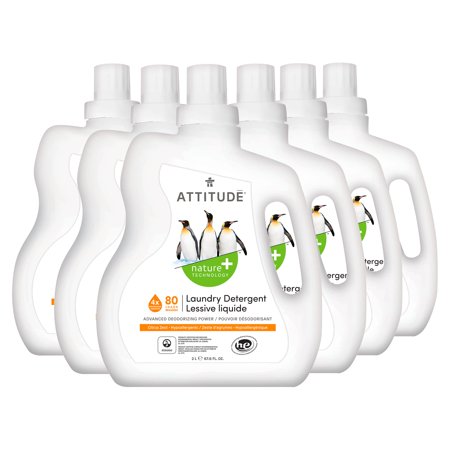 Revitalize Your Laundry Routine with Attitude Citrus Zest Laundry Detergent - Vegan, Cruelty-Free, and Eco-Friendly Formula for 80 Loads - 6 Pack of 67.6 Fl Oz Bottles!