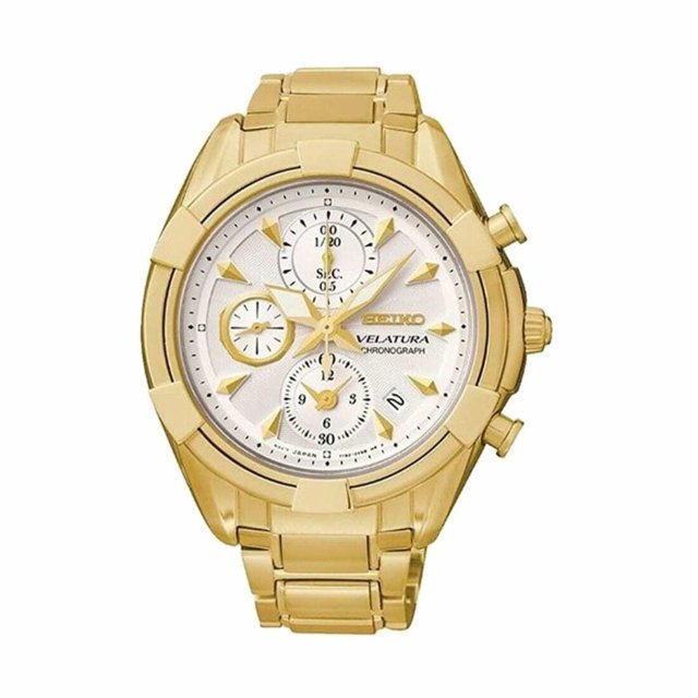 Seiko SNDW56 Velatura Reloj cronógrafo para mujer con esfera blanca y acero inoxidable dorado Seiko SNDW56