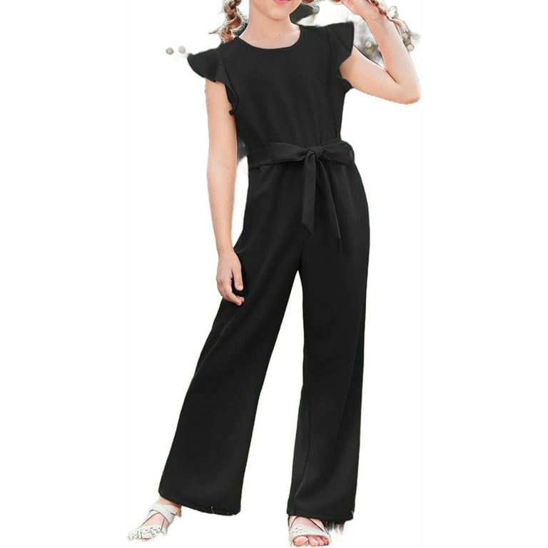 Girls Cap Sleeve Solid Color Jumpsuit Summer Children Kids Wide