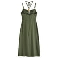 thumbnail image 4 of Summer Dresses For Women Plus Size Sleeveless Solid Neck Hollow Chest Tube Top Style Suspender V-neck Women's Summer Flowy Maxi Dress — Army Green∣L, 4 of 4