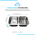 thumbnail image 4 of KBFmore 32 inch 50/50 Double Equal Bowl Stainless Steel Classic Kitchen Sink with 6 Pieces Sink Accessories, 4 of 11