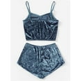 thumbnail image 3 of Aunavey Women's Velvet 2 Piece Outfit Spaghetti Strap Sleeveless Crop Top+ Shorts Set, 3 of 7