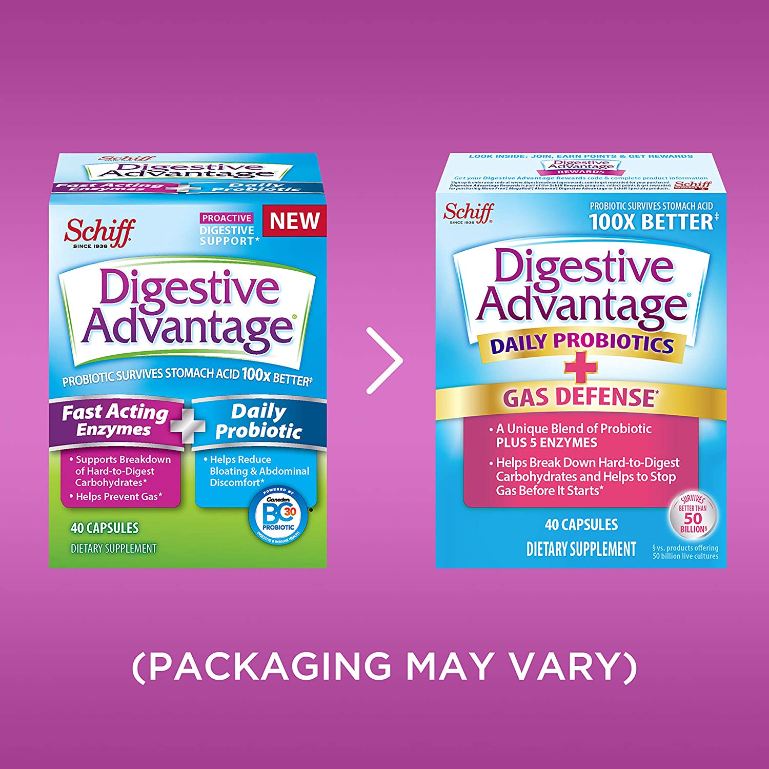 Digestive Advantage Fast Acting Enzymes + Daily Probiotic, 40 Capsules (Pack of 2) - image 2 of 7