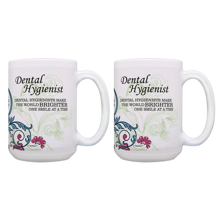 

ThisWear Dental Hygienist Mug Set Make the World Brighter 2 Pack Gift 15oz Coffee Mugs Floral