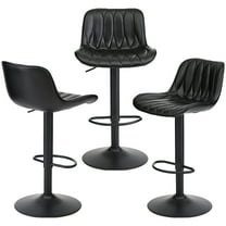 FIRAVOE Swivel Bar Stools Set of 3 (Adjustable Height 25"-33") Counter Height Bar Stools with Back, Modern Faux Leather Black Barstools for Kitchen Island
