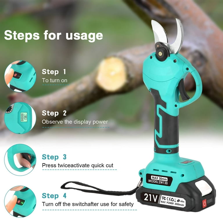 Electric Pruning Shears, Professional Cordless Electric Pruning Battery  Powered,Tree Branch Pruner with 2 PCS Rechargeable 2 Ah Lithium Battery,  1.2 Inch (30mm) Cutting Diameter 