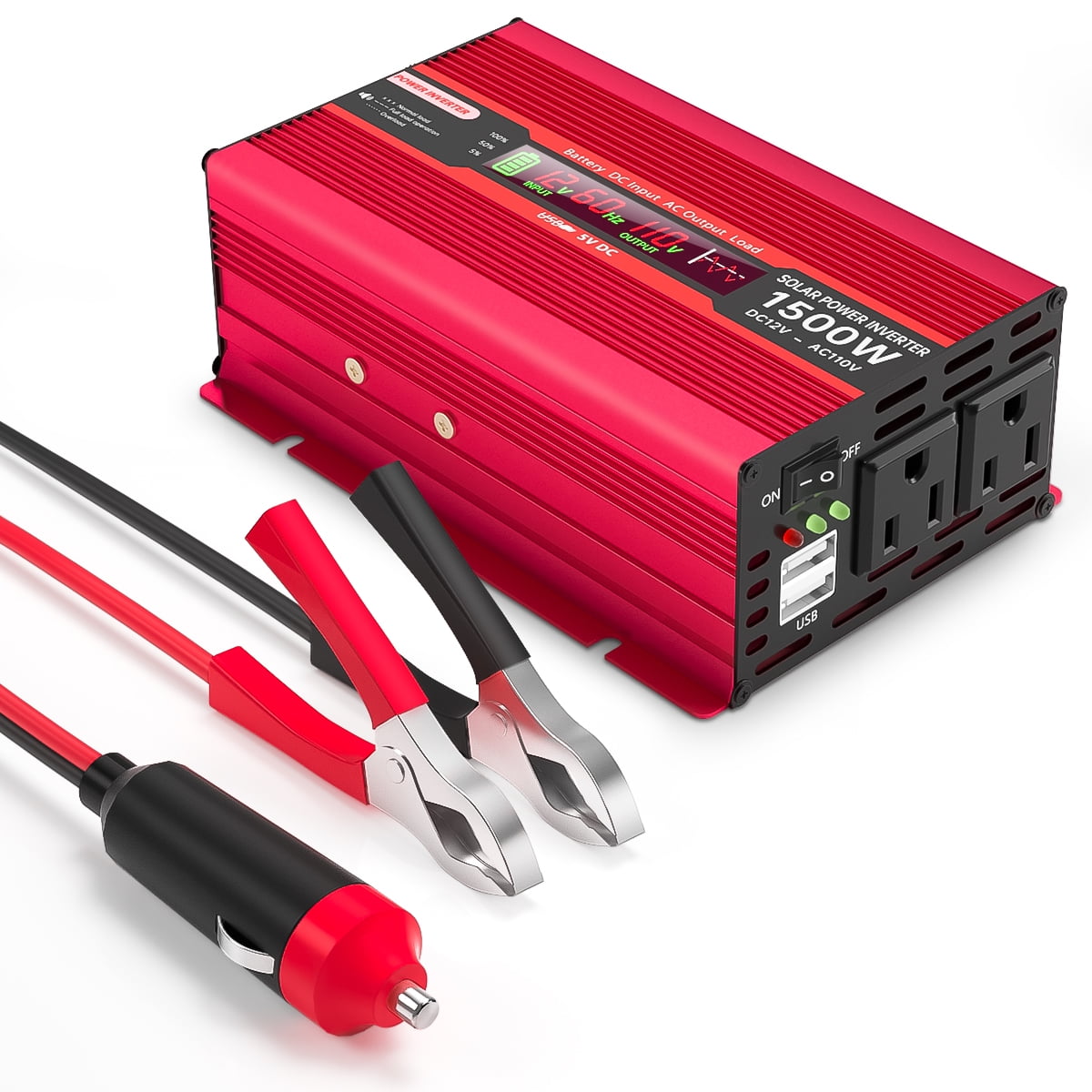 Power Inverter, Peak 1500 Watt Car Inverter DC 12V to AC 110V with LCD Display, Power Inverters for Vehicles with 2 USB Ports and 2 AC Outlet, Car Converter Charge Adapter for Vehicles,Laptop,RV,Truck