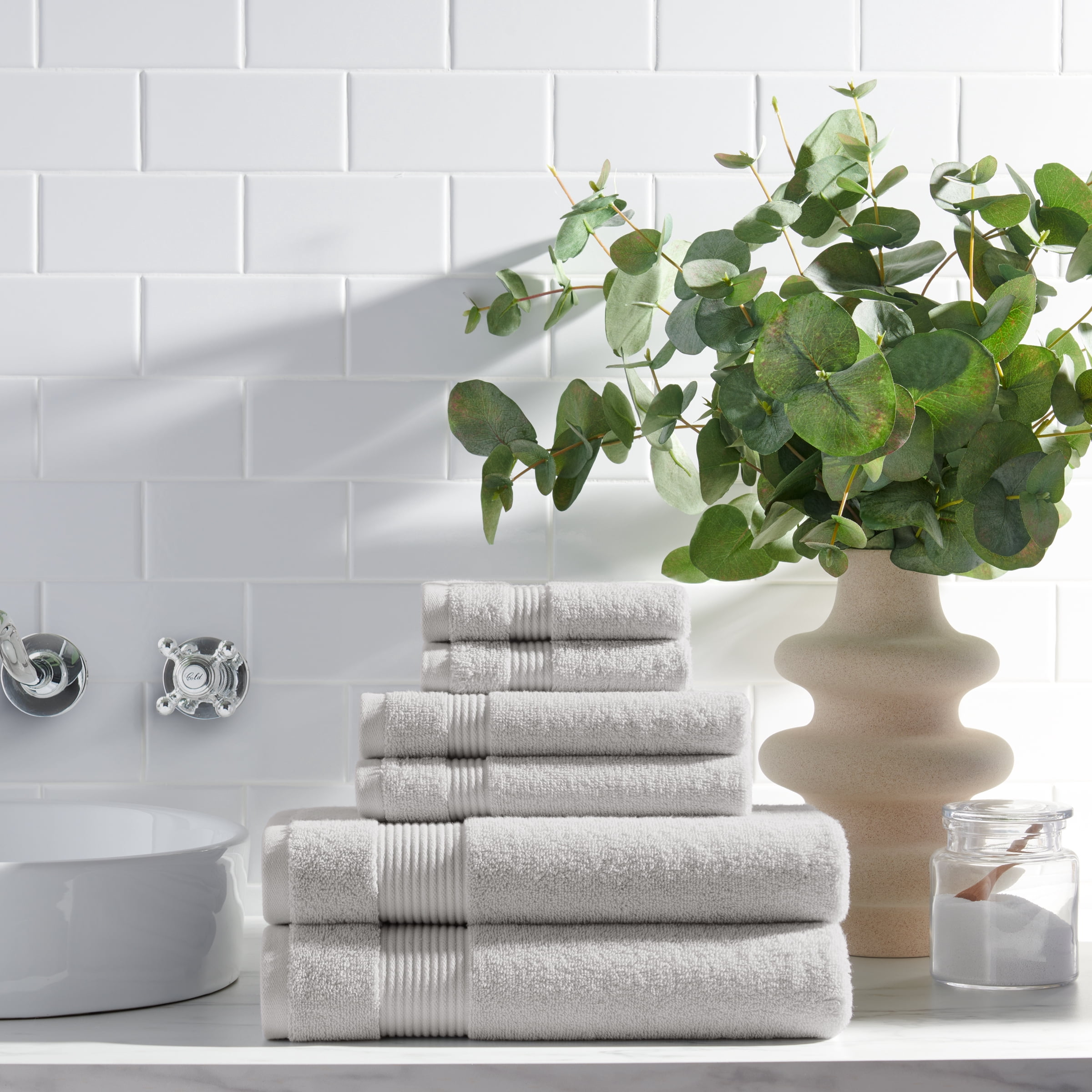Host & Home Cotton 6-Piece Bath Towel Set - Soft & Absorbent - Light Grey