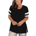 thumbnail image 3 of LANREMON Summer Causal Cute Plus Size Tops for Women Crew Neck Striped Short Sleeve Oversized T Shirts Tunics Blouses Black 22 Plus, 3 of 5