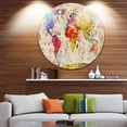 thumbnail image 2 of Designart 'Vintage World Map Watercolor' Map Circle Metal Wall Art, 2 of 5